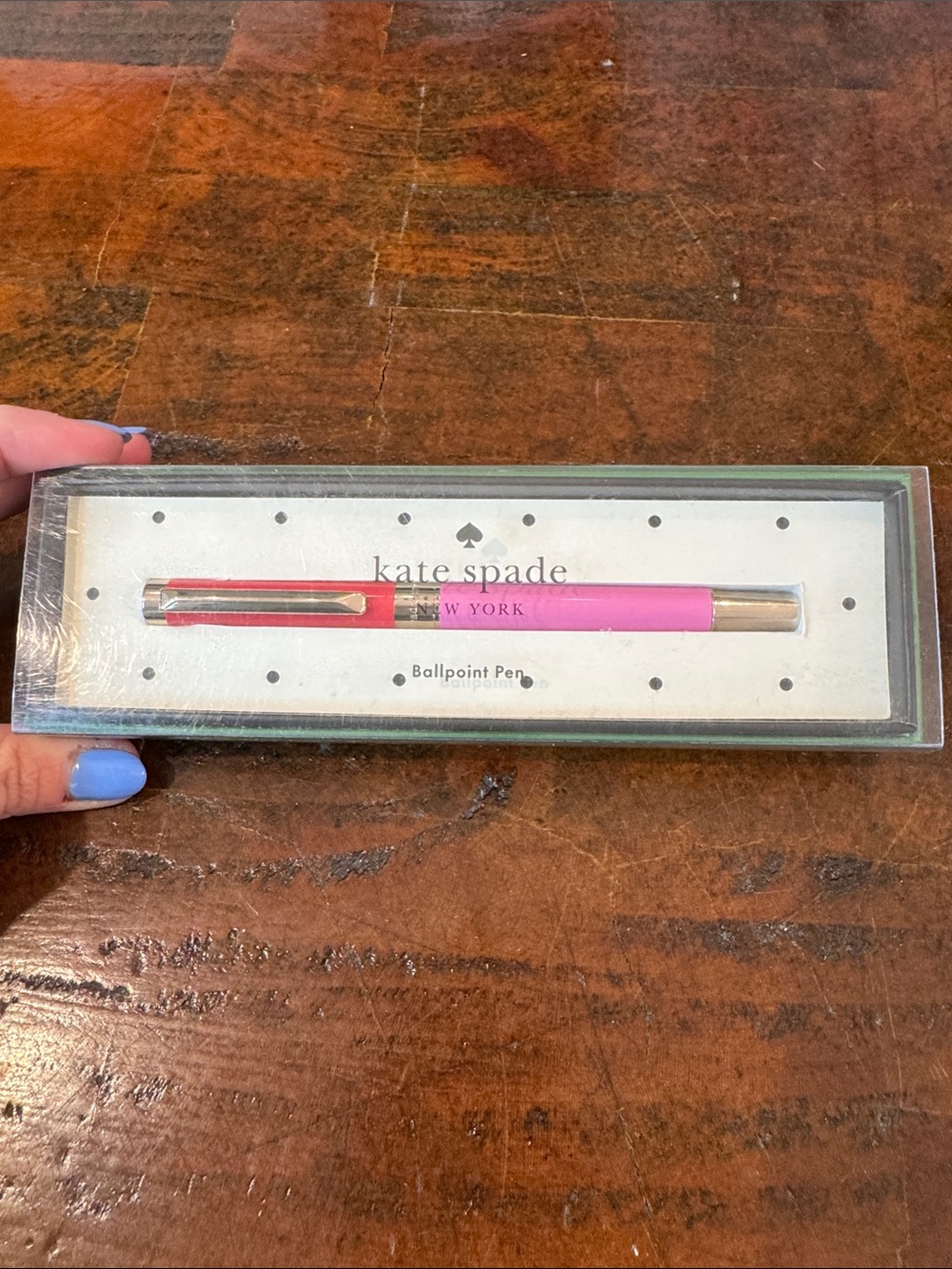 kate spade Pink and Red Slim Ballpoint Pen with Gold Trim